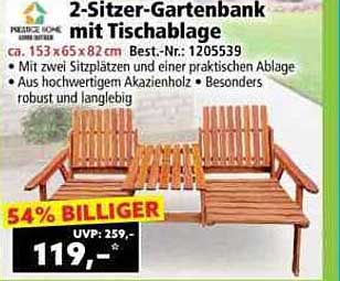 2-Sitzer-Gartenbank mit Tischablage