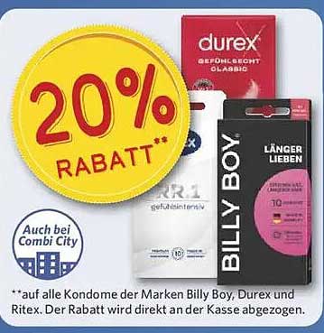20% Rabatt auf alle Kondome der Marken Billy Boy, Durex und Ritex
