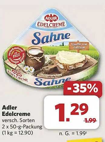 Adler Edelcreme Sahne, verschiedene Sorten 2 x 50-g-Packung