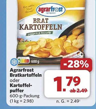 Agrarfrost Bratkartoffeln oder Kartoffelpuffer, 600-g-Packung
