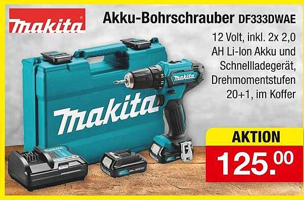 Akku-Bohrschrauber DF333DWE inkl. 2 Akkus und Koffer