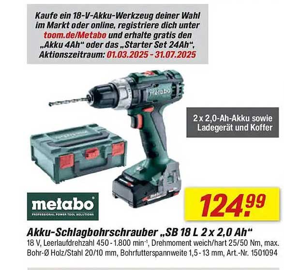 Akku-Schlagbohrschrauber „SB 18 L 2 x 2,0 Ah“