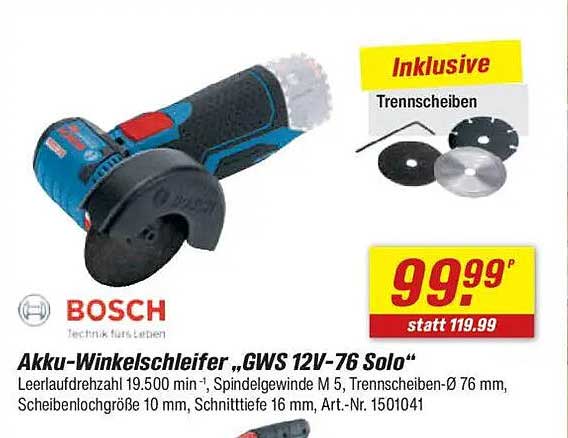 Akku-Winkelschleifer „GWS 12V-76 Solo“