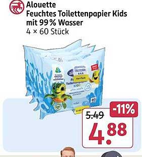 Alouette Feuchtes Toilettenpapier Kids mit 99 % Wasser 4 x 60 Stück