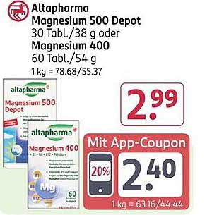 Altapharma Magnesium 500 Depot oder Magnesium 400