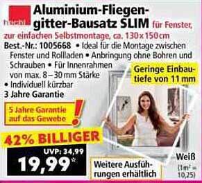 Aluminium-Fliegengitter-Bausatz SLIM für Fenster, ca. 130x150 cm