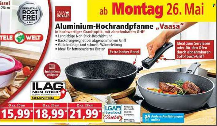 Aluminium-Hochrandpfanne "Vaasa" in Granitoptik mit abnehmbarem Griff