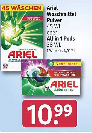 Ariel Waschmittel Pulver 45 WL oder All in 1 Pods 38 WL