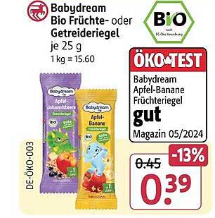 Baby dream Bio Früchte- oder Getreideriegel je 25 g