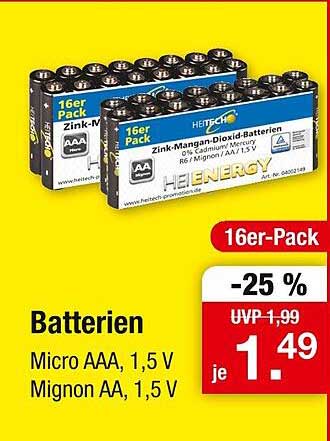 Batterien Micro AAA und Mignon AA – 16er Pack