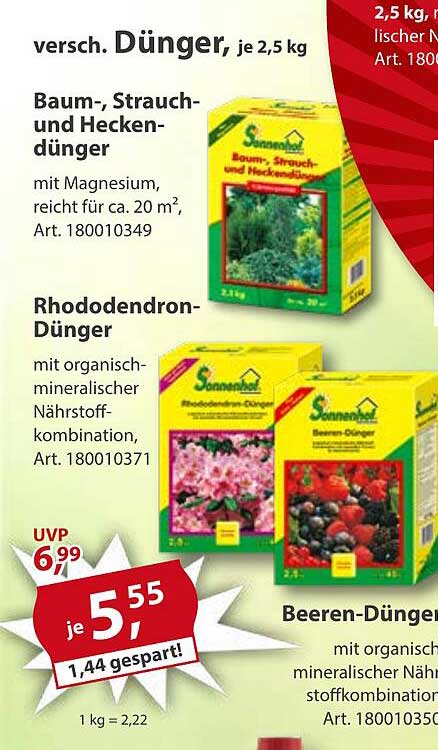 Baum-, Strauch- und Heckendünger, Rhododendron-Dünger und Beeren-Dünger, je 2,5 kg