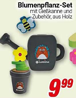 Blumenpflanz-Set mit Gießkanne und Zubehör, aus Holz