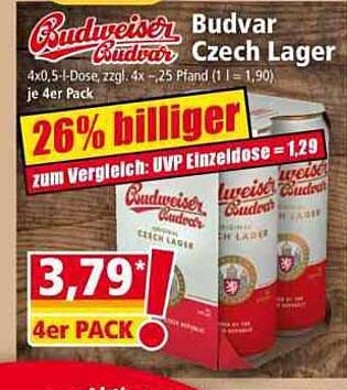 Budweiser Budvar Czech Lager 4er Pack