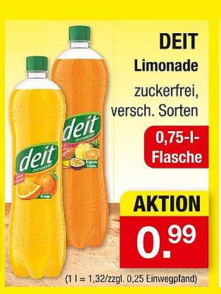 DEIT Limonade zuckerfrei, versch. Sorten – 0,75 l-Flasche