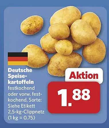 Deutsche Speisekartoffeln festkochend oder vorw. festkochend 2,5-kg-Clippnetz