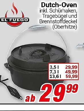 Dutch-Oven inkl. Schürhaken, Tragebügel und Brennstoffdeckel (Oberhitze)