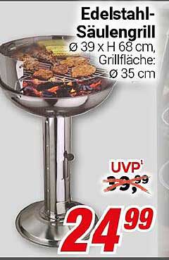Edelstahl-Säulengrill Ø 39 x H 68 cm, Grillfläche: Ø 35 cm