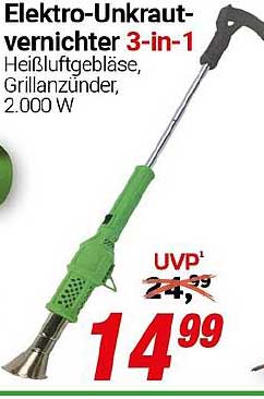 Elektro-Unkrautvernichter 3-in-1 - Heißluftgebläse, Grillanzünder, 2.000 W