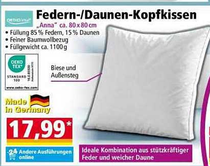 Federn-/Daunen-Kopfkissen "Anna" - ca. 80 x 80 cm