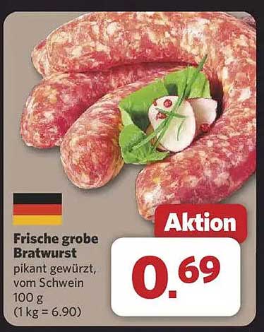 Frische grobe Bratwurst - pikant gewürzt, vom Schwein