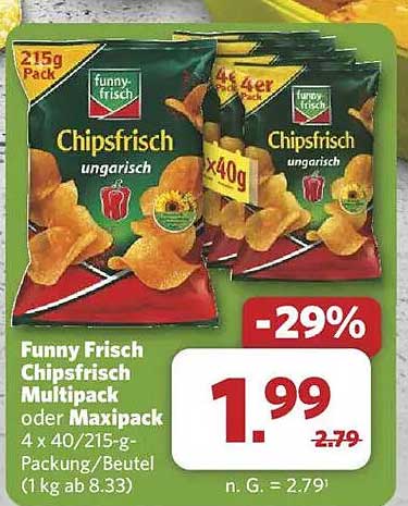Funny Frisch Chipsfrisch Multipack oder Maxipack 4 x 40/215-g-Packung