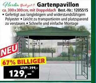 Gartenpavillon ca. 300x300 cm, mit Doppelbedachung
