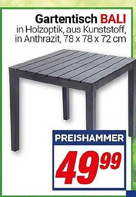 Gartentisch BALI in Holzoptik, aus Kunststoff, in Anthrazit, 78 x 78 x 72 cm