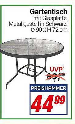 Gartentisch mit Glasplatte, Metallgestell in Schwarz, Ø 90 x H 72 cm
