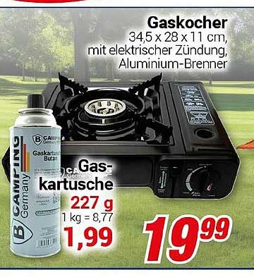 Gaskochgerät mit elektrischer Zündung und Aluminium-Brenner