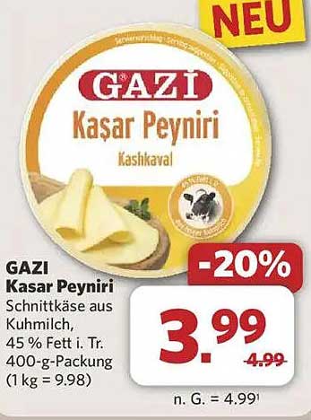 GAZI Kasar Peynirı Schnittkäse aus Kuhmilch