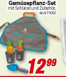 Gemüsepflanz-Set mit Schürze und Zubehör, aus Holz