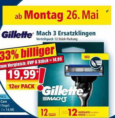 Gillette Mach 3 Ersatzklingen 12er Pack