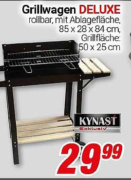 Grillwagen DELUXE rollbar, mit Ablagefläche, 85 x 28 x 84 cm, Grillfläche: 50 x 25 cm