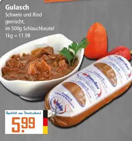 Gulasch Schwein und Rind gemischt, im 500g Schlauchbeutel