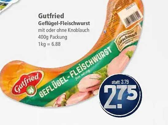 GutFried Geflügel-Fleischwurst mit oder ohne Knoblauch 400g
