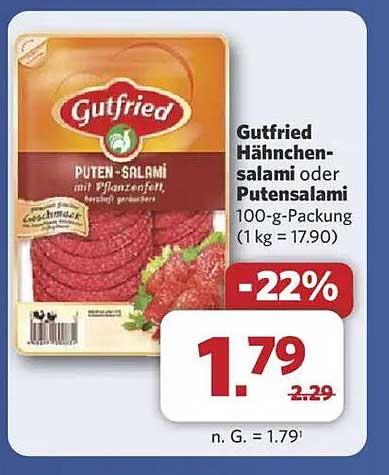 Gutfried Hähnchensalami oder Putensalami 100-g-Packung
