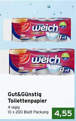 Gut&Günstig Toilettenpapier 4 lagig, 10 x 200 Blatt Packung