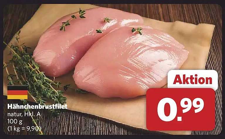 Hähnchenbrustfilet natur, Hkl. A 100 g