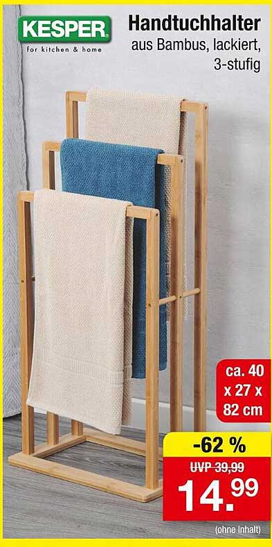 Handtuchhalter aus Bambus, lackiert, 3-stufig