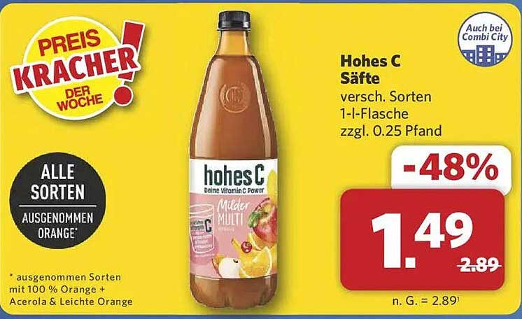 Hohes C Säfte 1-Liter-Flasche (verschiedene Sorten)