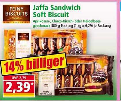 Jaffa Sandwich Soft Biscuit - Aprikosen-, Choco-Kirsch- oder Heidelbeergeschmack