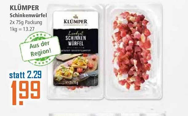 KLÜMPER Schinkenwürfel 150g (2x75g Packung)