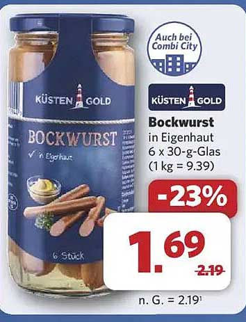 Küsten Gold Bockwurst in Eigenhaut 6 x 30-g-Glas