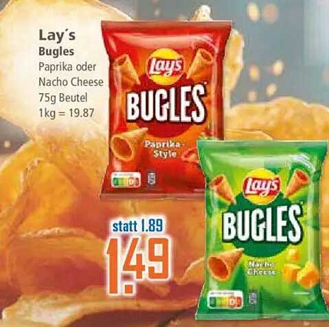 Lay's Bugles Paprika oder Nacho Cheese 75g Beutel