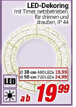 LED-Dekoring mit Timer, netzbetrieben, für drinnen und draußen, IP 44
