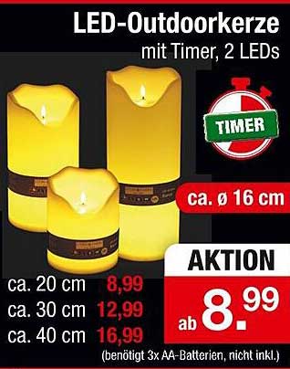 LED-Outdoorkerze mit Timer, 2 LEDs
