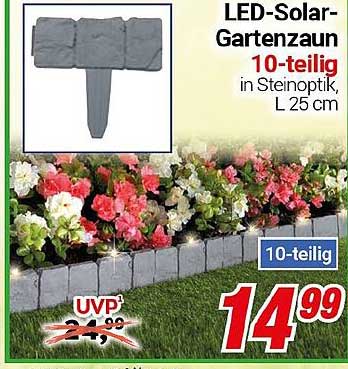 LED-Solar-Gartenzaun 10-teilig in Steinoptik, L 25 cm