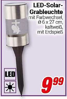 LED-Solar-Grableuchte mit Farbwechsel, Ø 6 x 27 cm, kaltweiß, mit Erdpieß