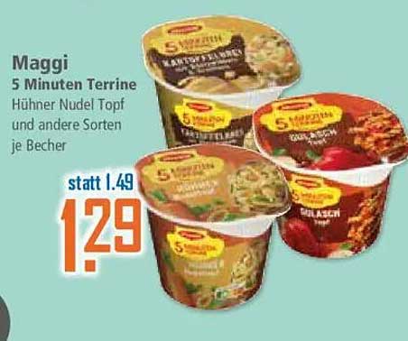 Maggi 5 Minuten Terrine Hühnchen Nudel Topf und andere Sorten