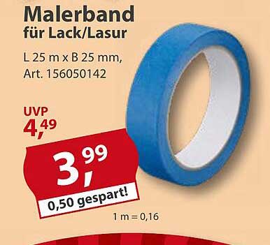 Malerband für Lack/Lasur 25 m x 25 mm